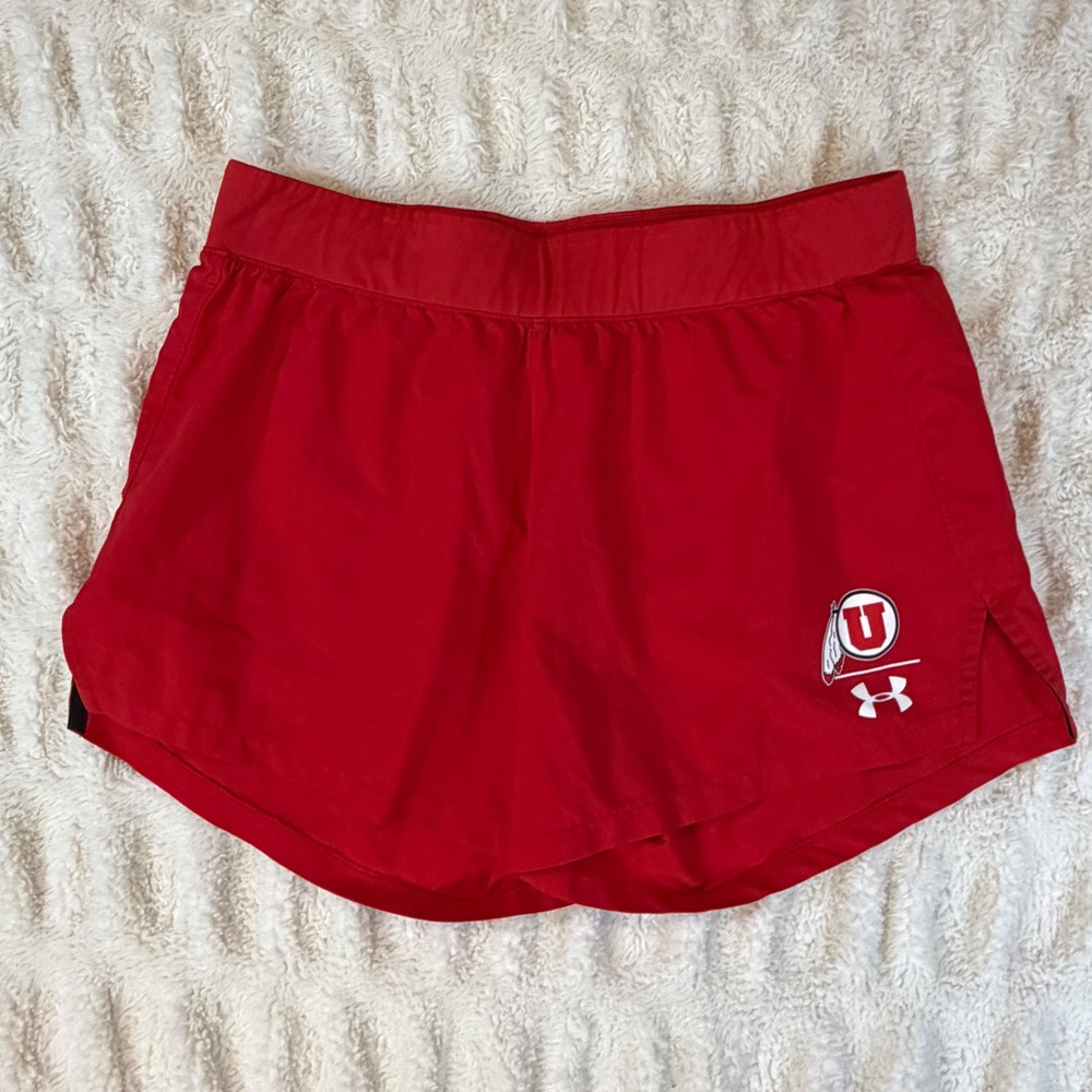 Under Armour University of Utah Utes HeatGear Running Shorts Red Mens Large